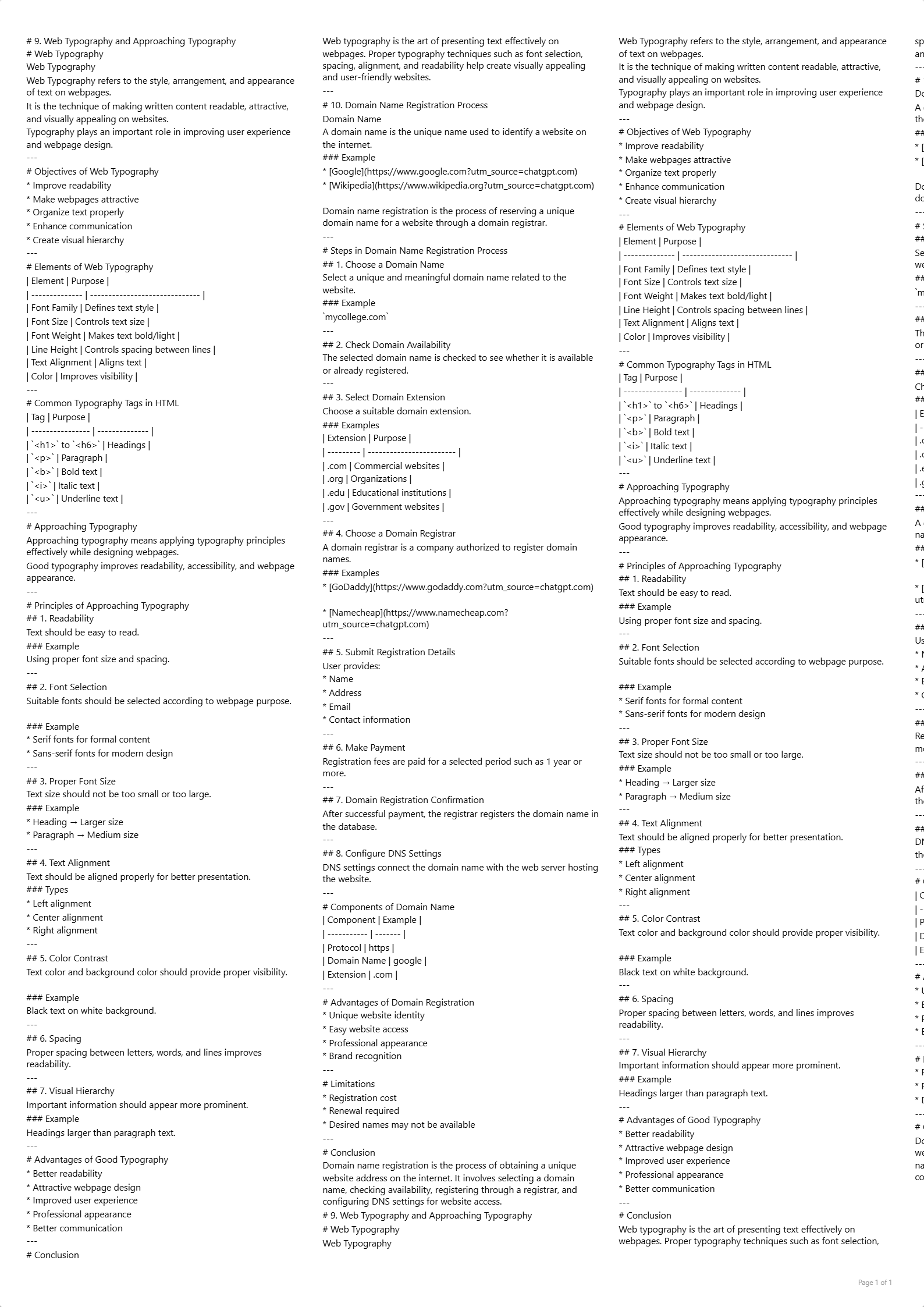 Cheat Sheet Output Example 1